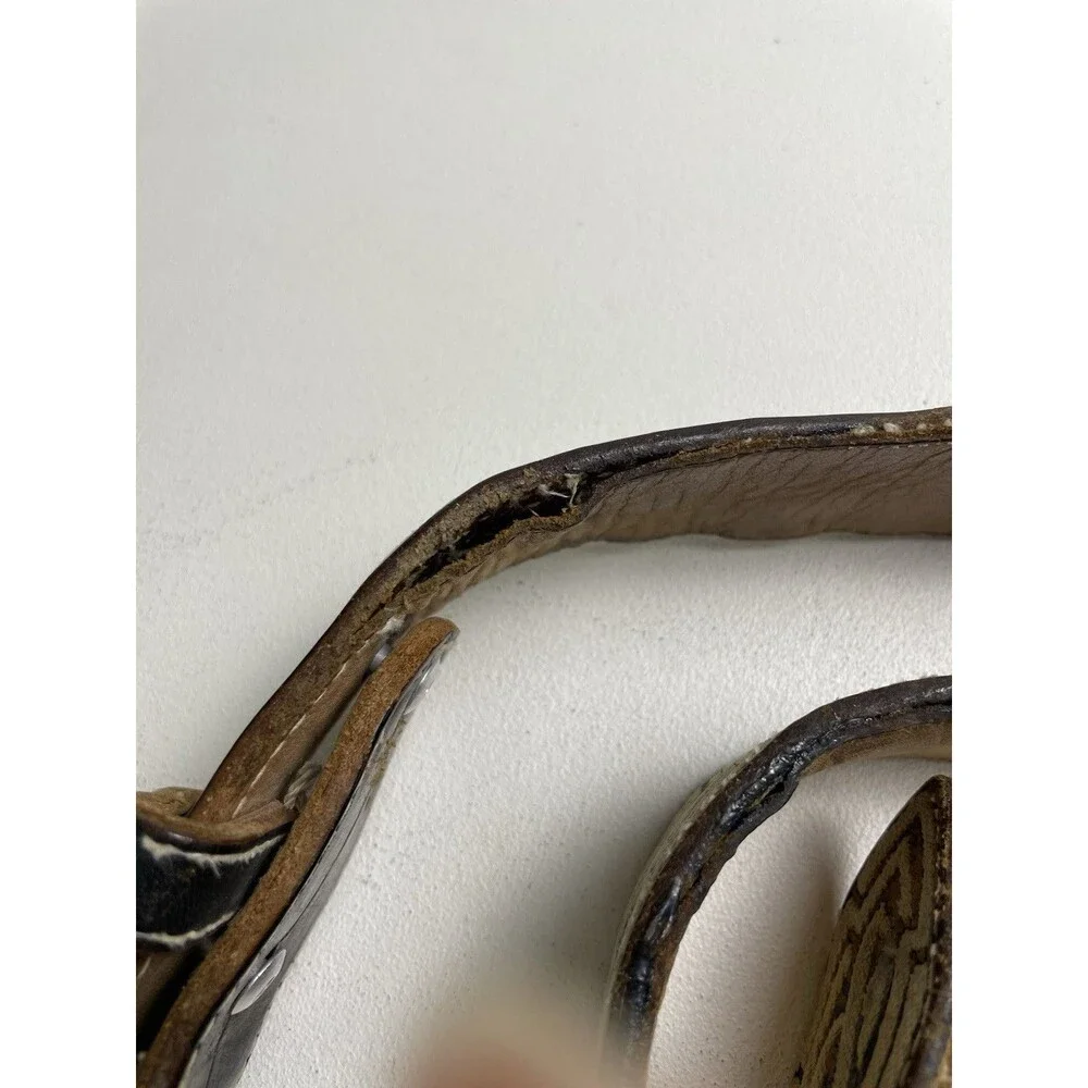Vintage distressed embroidered bird belt leather with turtle shell belt buckle